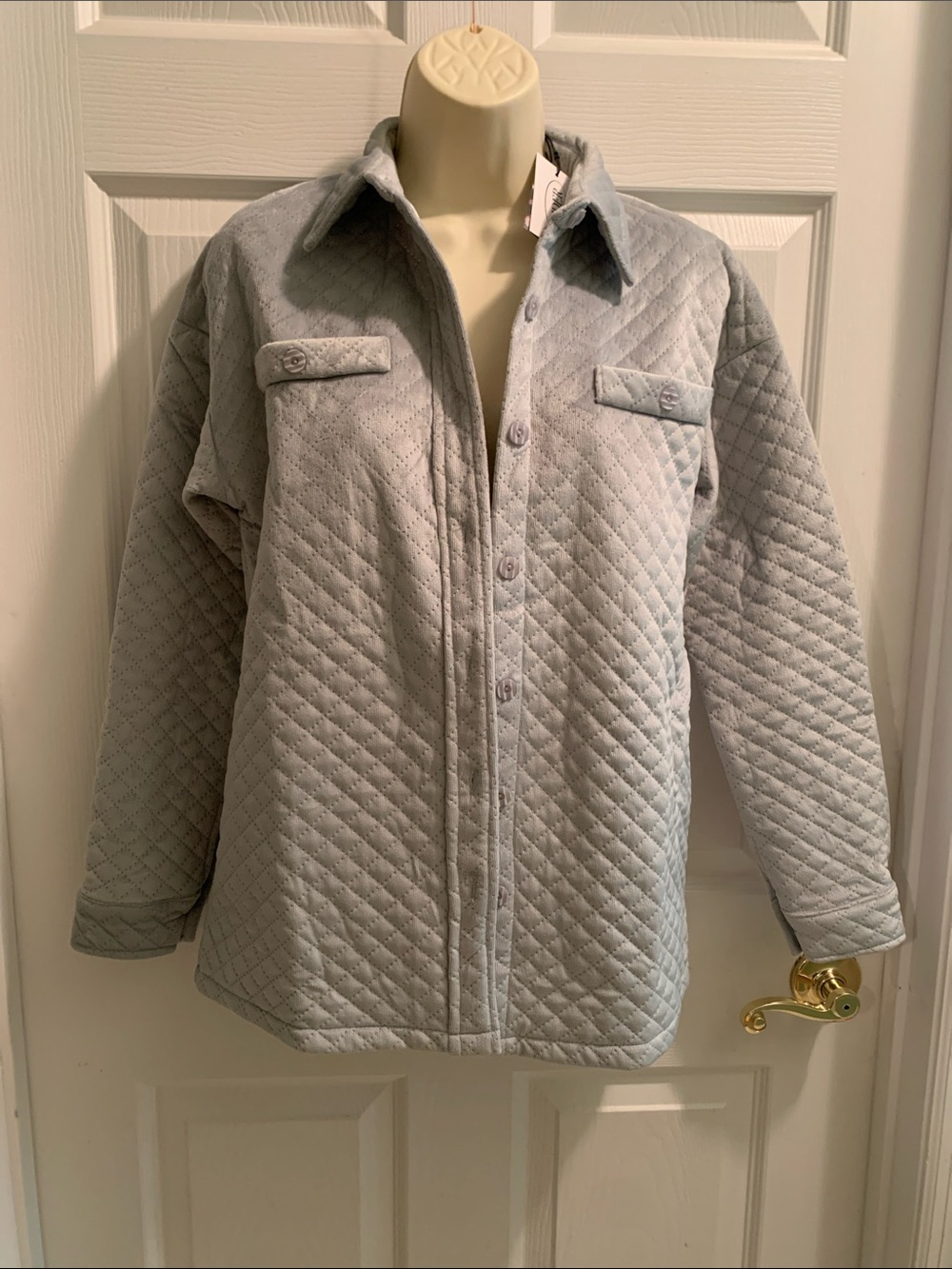 Cider Quilted Light Gray Button-Up Jacket